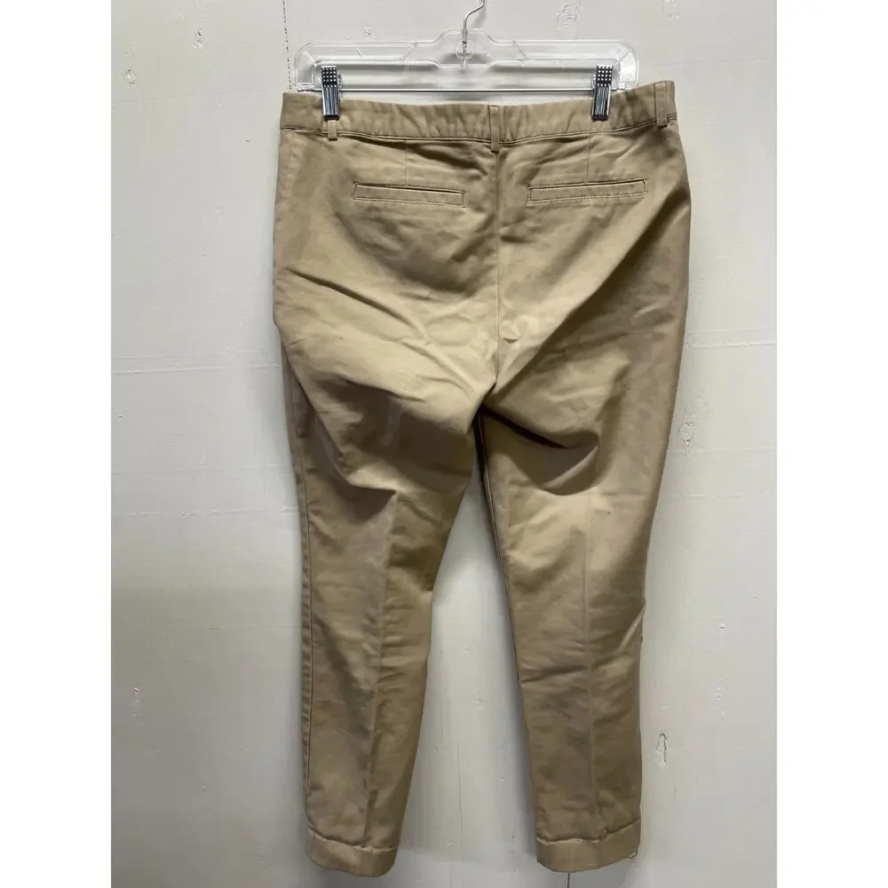 Michael Kors Ankle Pants Gold Hardware Detail Khaki Beige Cropped Size 8